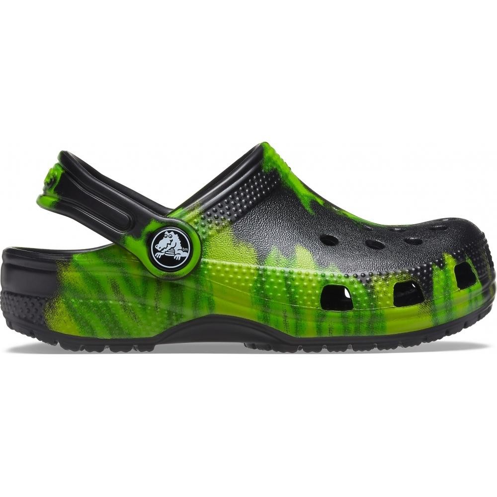 Saboți Crocs Kids' Classic Tie-Dye Graphic Clog Negru - Black/Lime Punch - imagine 6